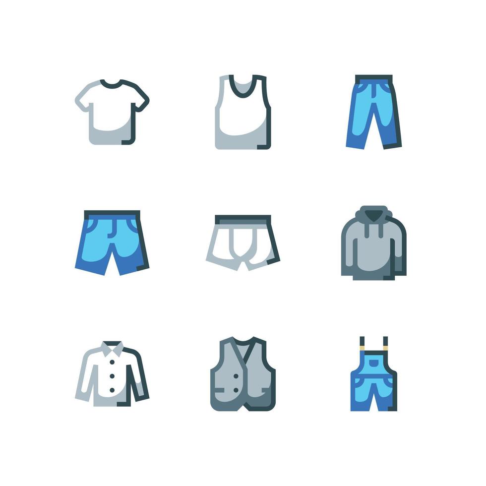 Men clothing and accessories icon set with shorts and shirt vector icons