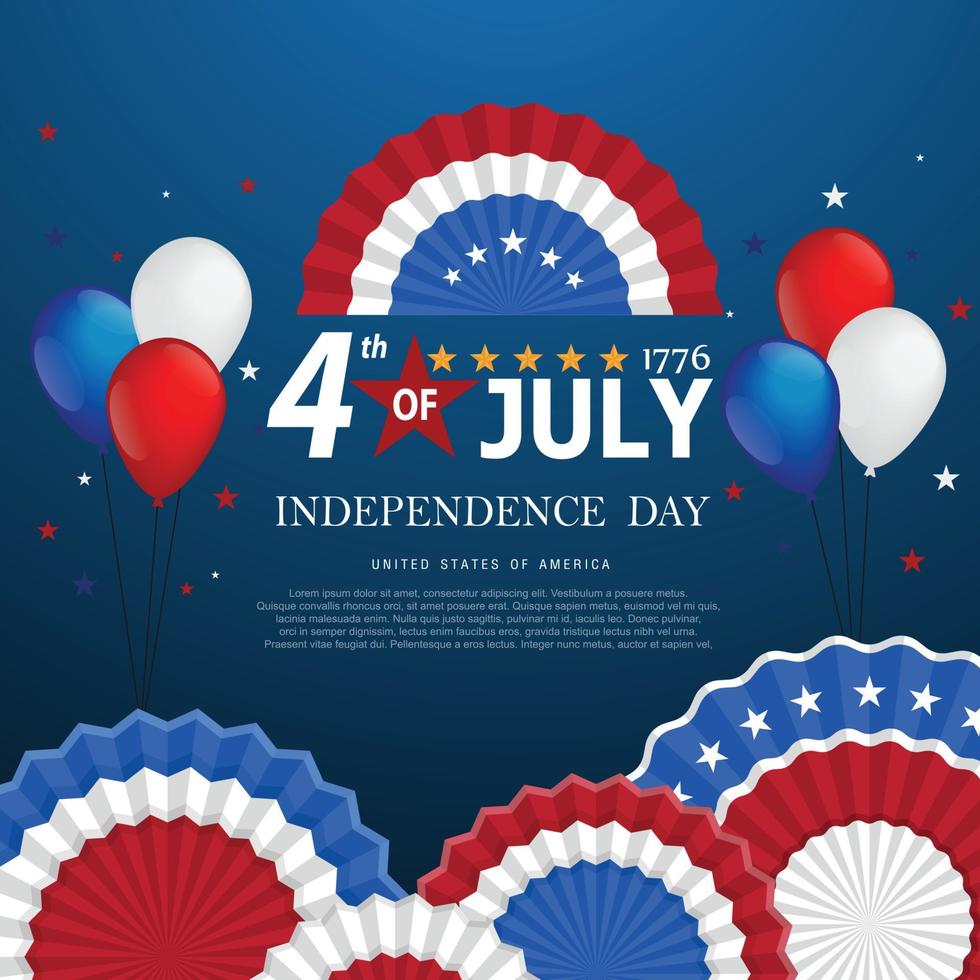 Independence day USA american balloons flag decor.4th of July celebration poster template.Vector illustration. vector