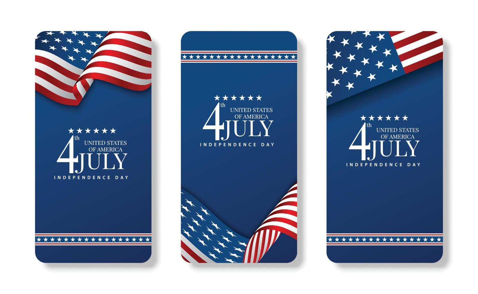 ilustración de la bandera americana del teléfono móvil para el día nacional de los estados unidos de américa el 4 de julio con fondo azul vector