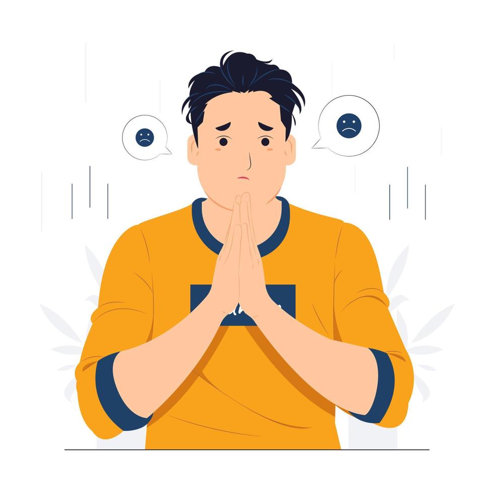 Vector concept illustration of a man feeling sorry flat cartoon style