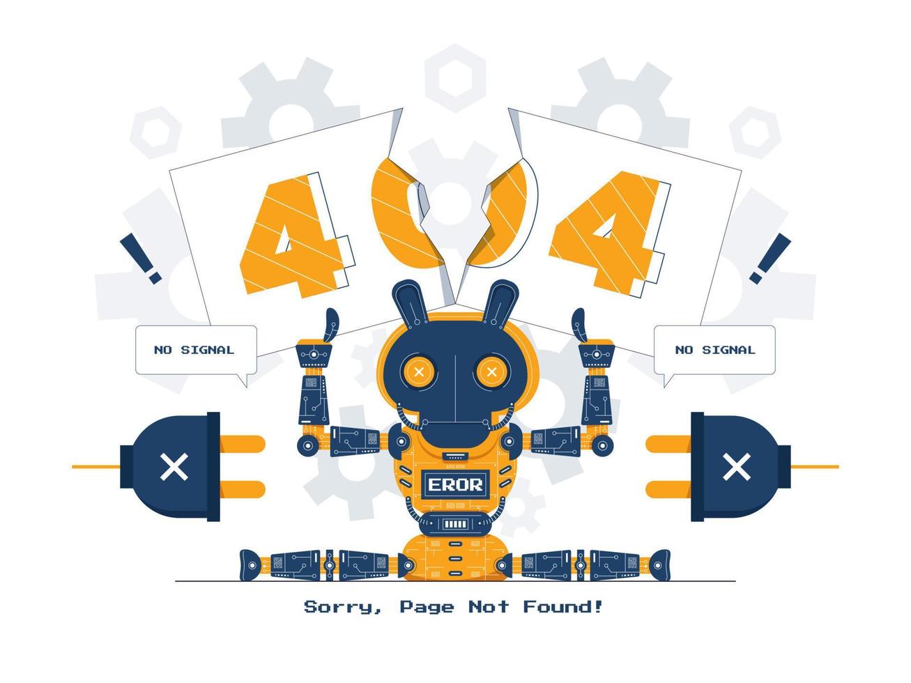 robot de ilustración de concepto de vector con página no encontrada 404 estilo de dibujos animados planos de error