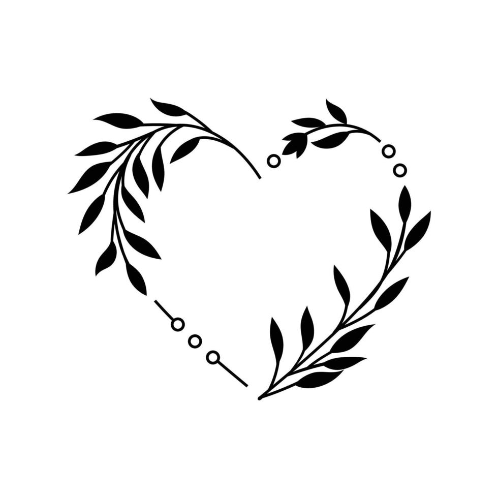 Vector isolated floral heart frame line art illustration