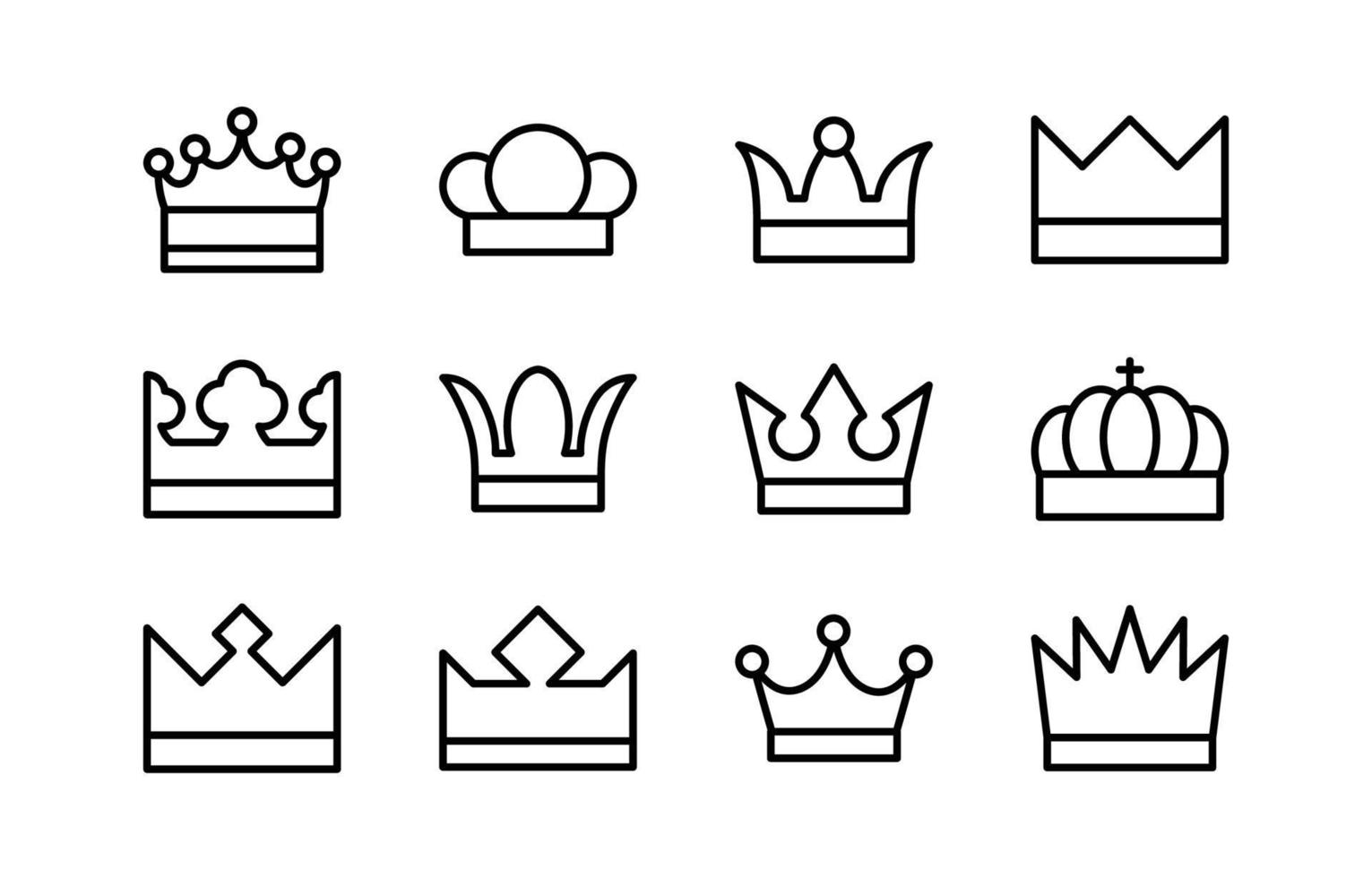 colección de iconos lineales de iconos de coronas de rey vector