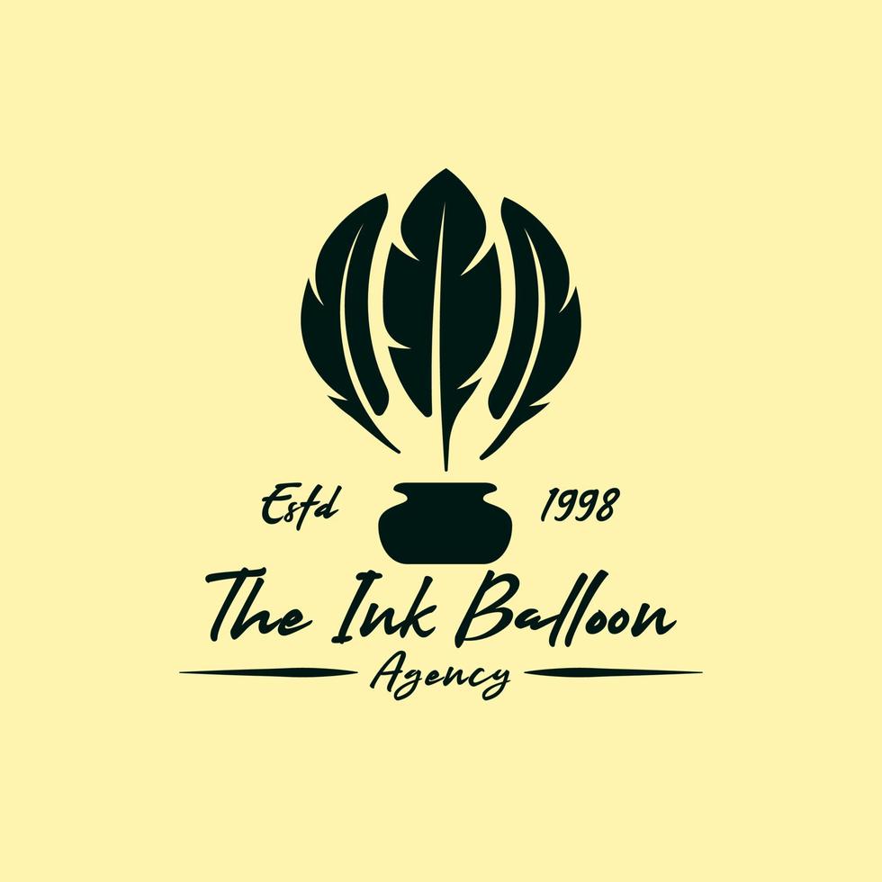 feathers with ink form into hot air balloon logo. Ink logo. Balloon logo vector