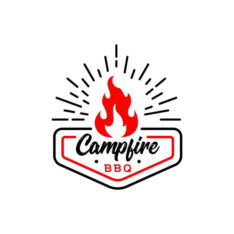 barbeque logo design. Grill food. Fire and badge logo. Campfire logo vector