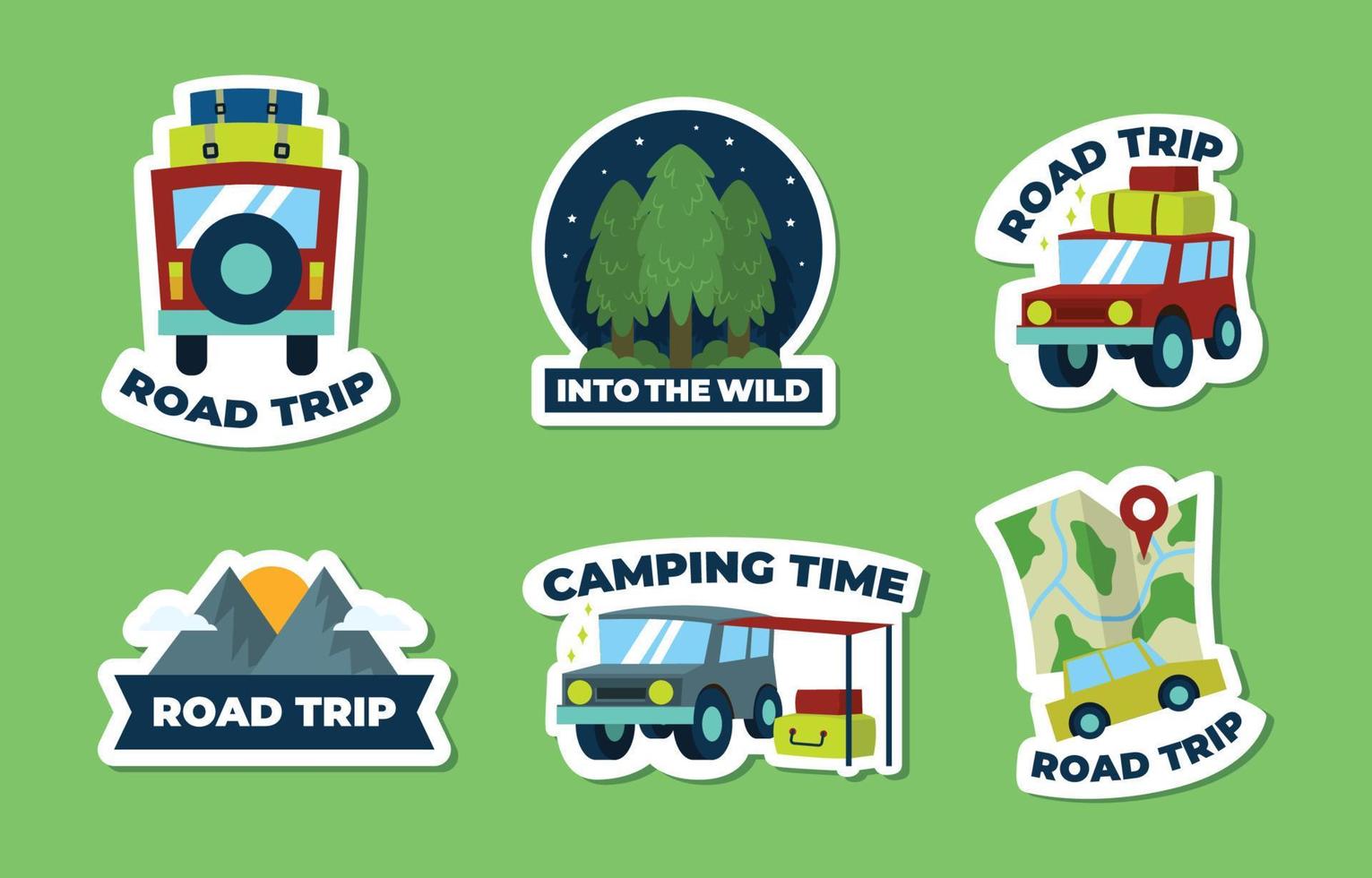 Vacation Road Trip Sticker Cartoon Set vector