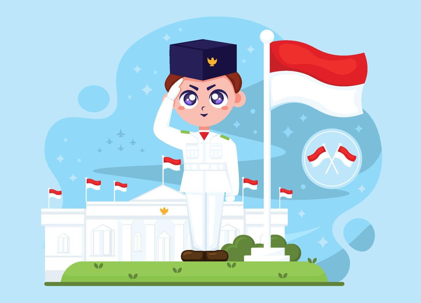 personaje del portador de la bandera indonesia vector