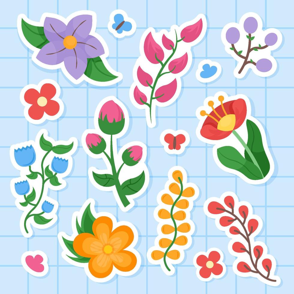 Fresh Summer Floral Sticker Set vector