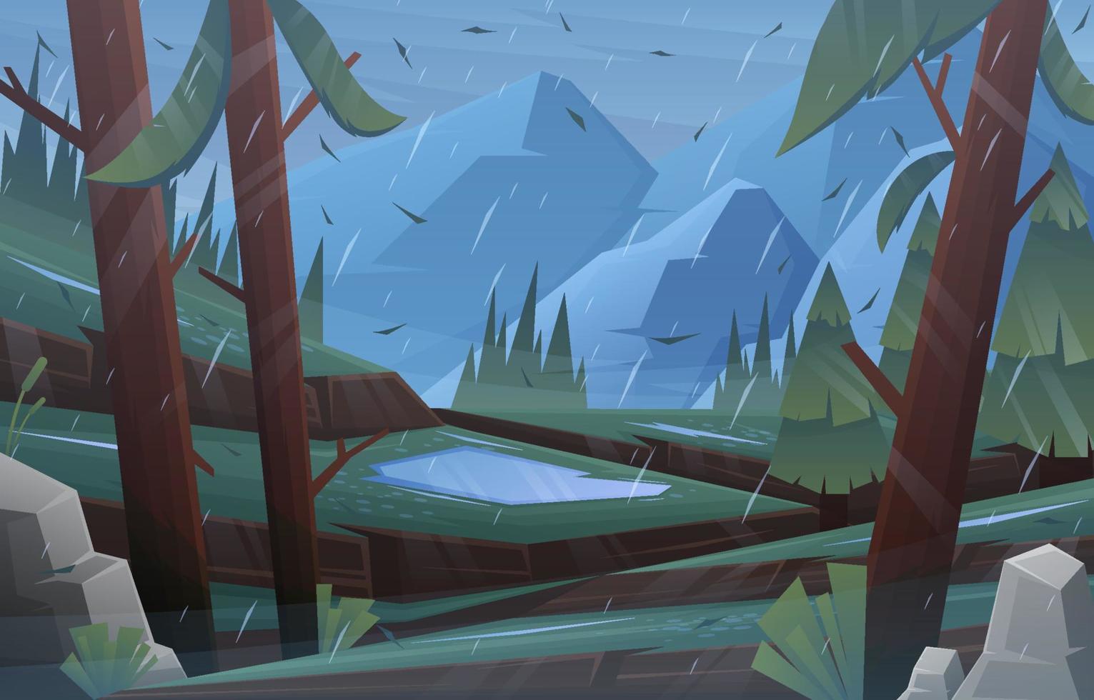 Weather Raining in the Forest Background vector