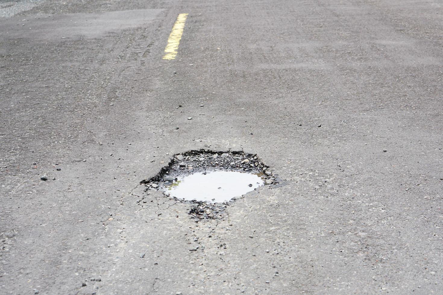 Waterlogged hole on the old road photo