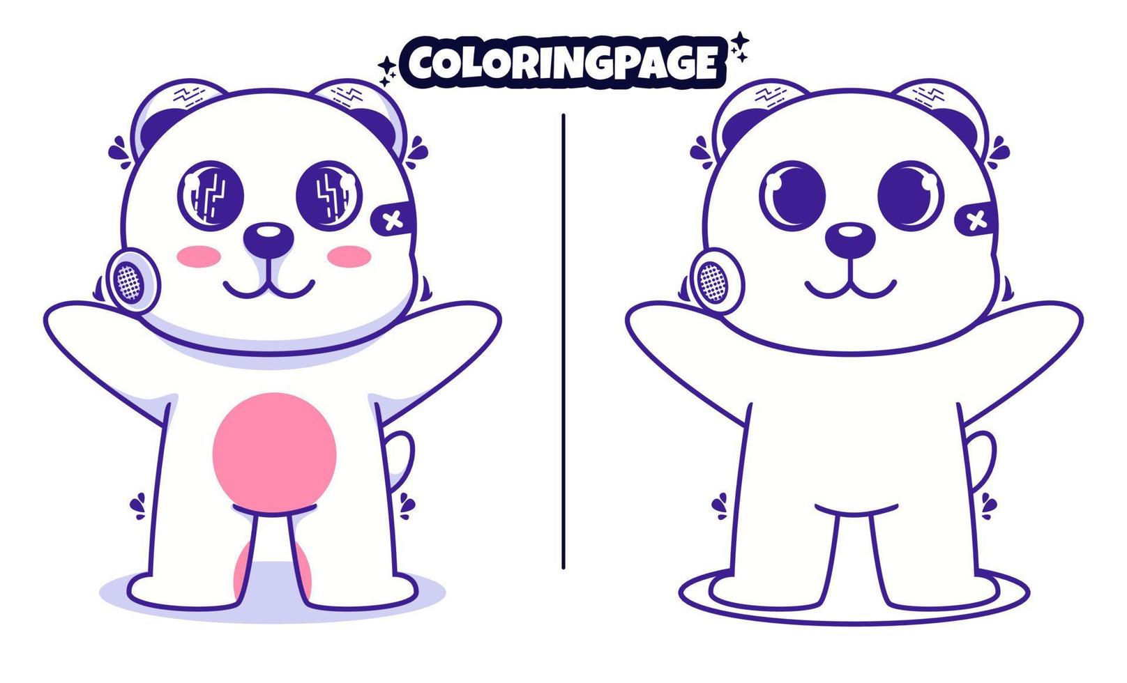 lindo oso robot blanco con páginas para colorear adecuadas para niños vector