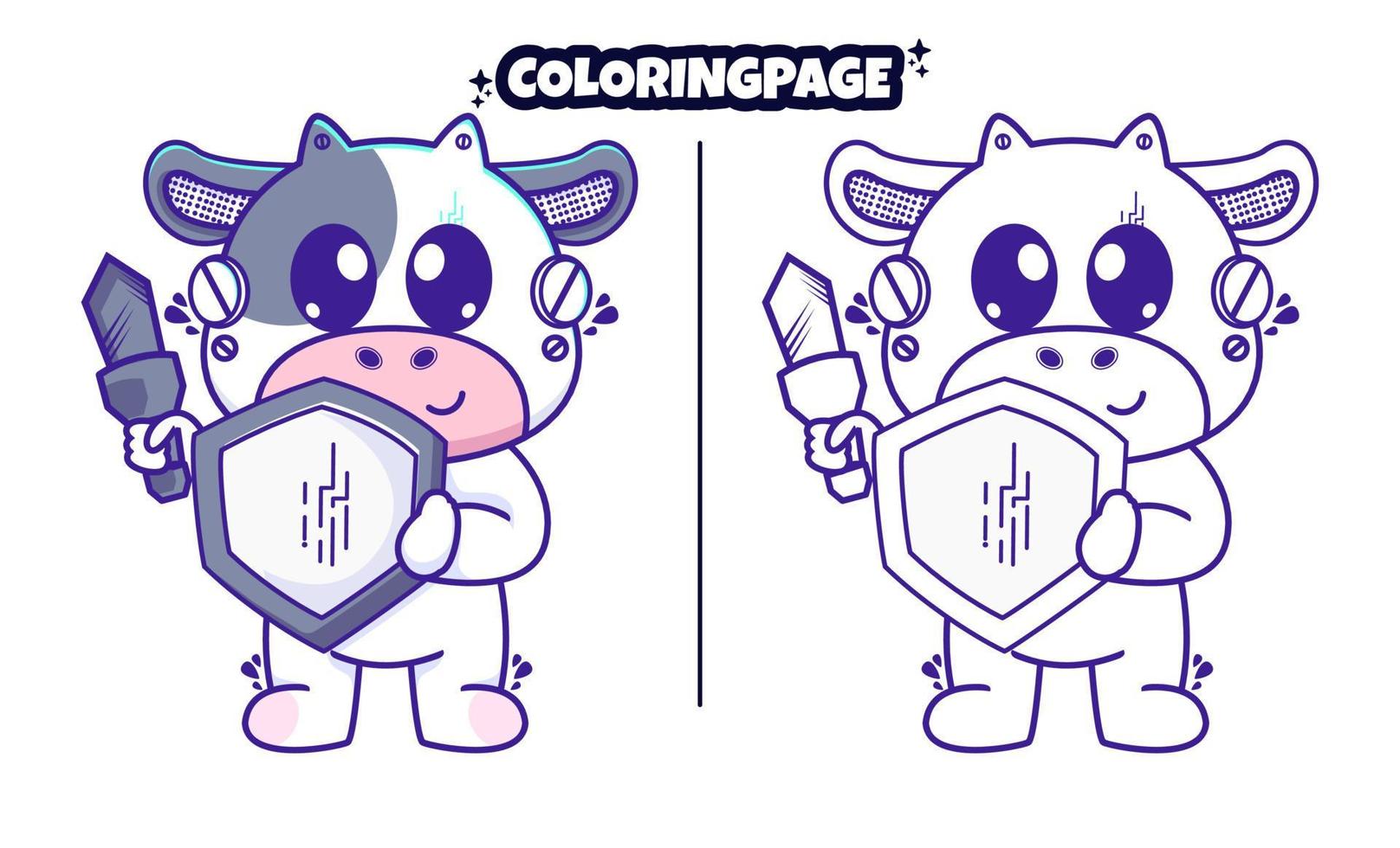 shield cow robot with coloring pages suitable for Kids vector