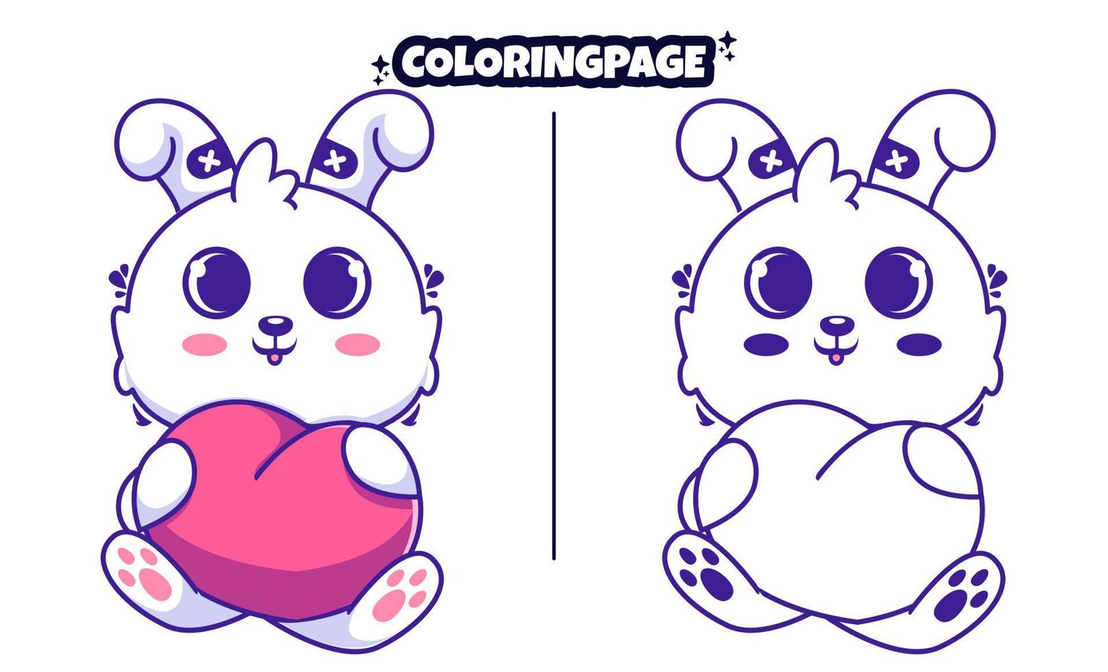 cute bunny hearts with coloring pages suitable for kids vector