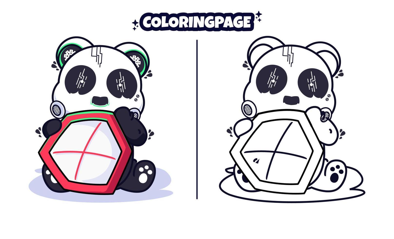 shield robot panda hero with coloring pages suitable for kids vector