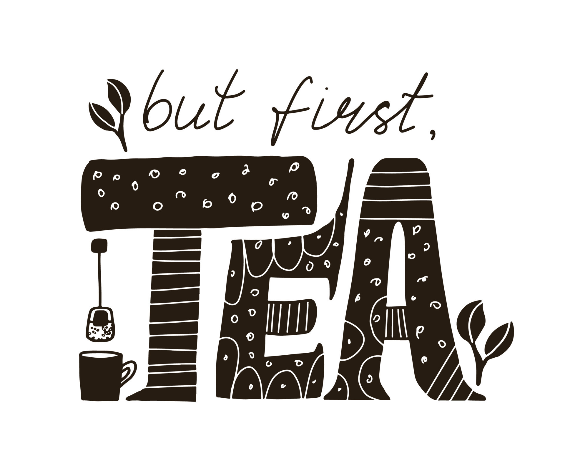 But First Tea cute handwritten lettering quote 7939597 Vector Art at