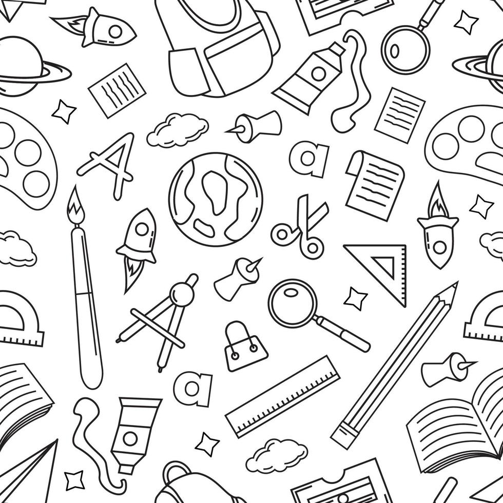 School Supply Outline Seamless Pattern vector