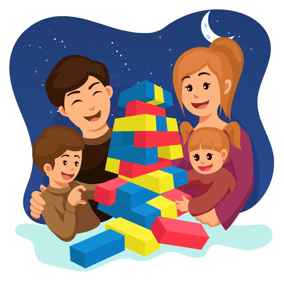 Playing Game at Night with Family vector