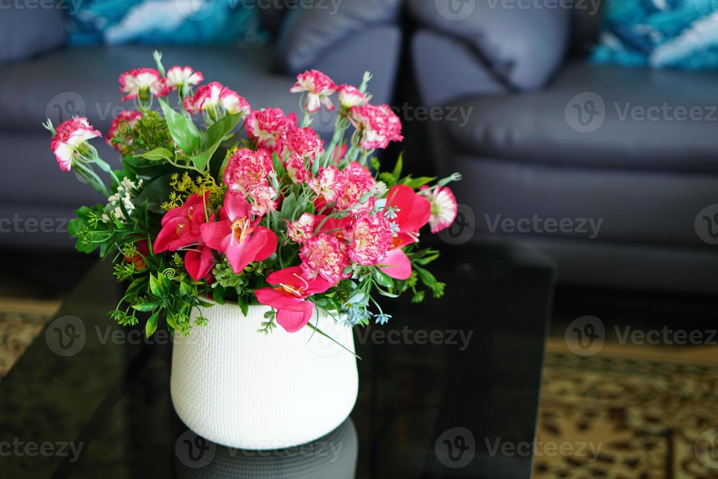 Roses in pots on the dining table photo