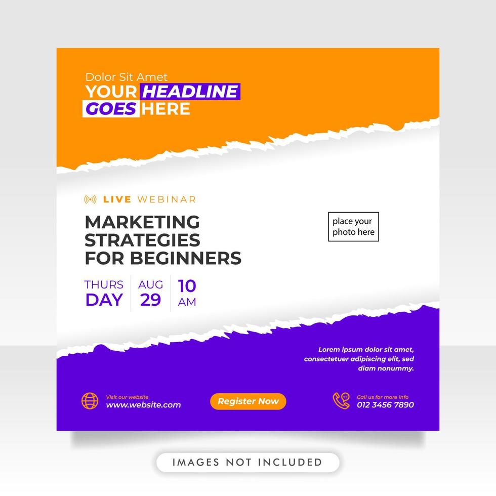 Digital marketing live webinar and business conference social media post template vector