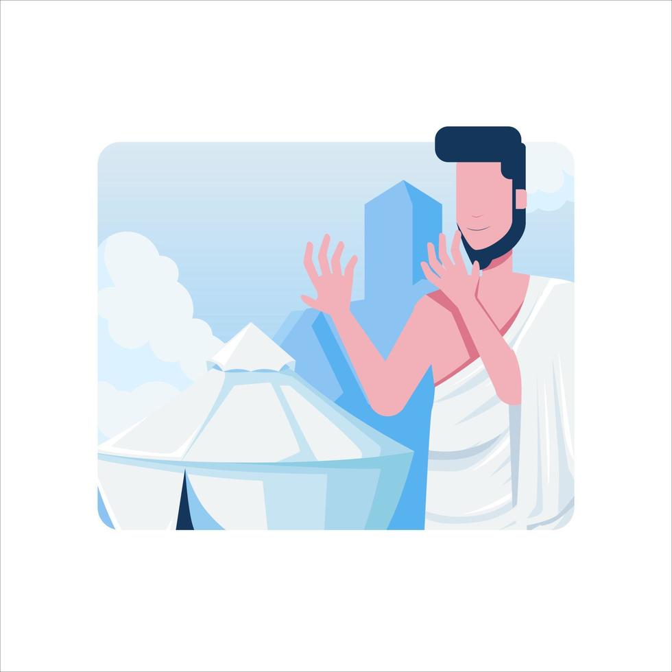 Pray at mina with tent for hajj pilgrimage islamic religion illustration concept vector