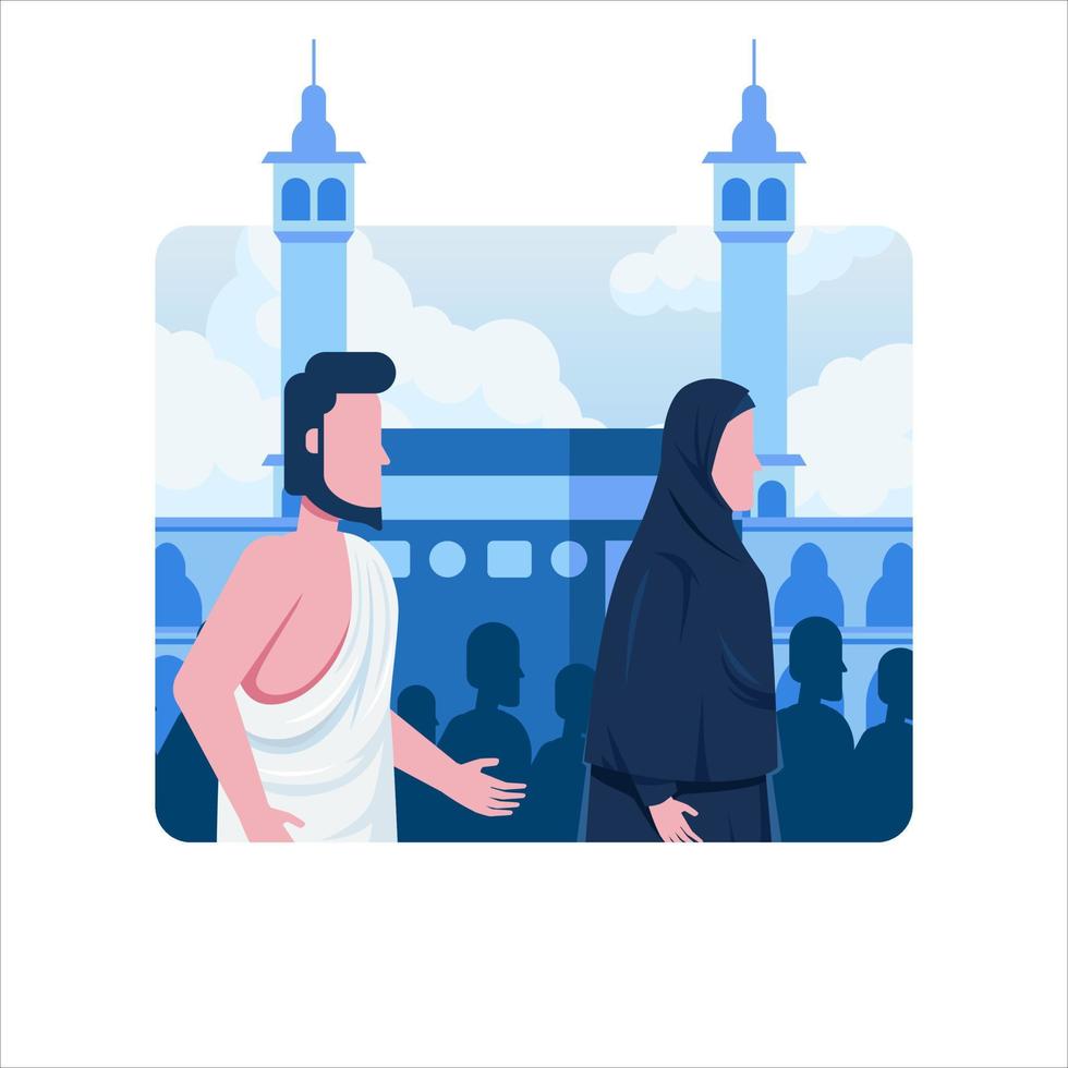 Tawaf walking around kabaa for hajj pilgrimage islamic religion illustration concept vector