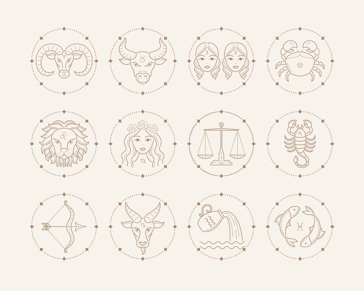 signos y símbolos del zodiaco. Ilustraciones de astrologia vector