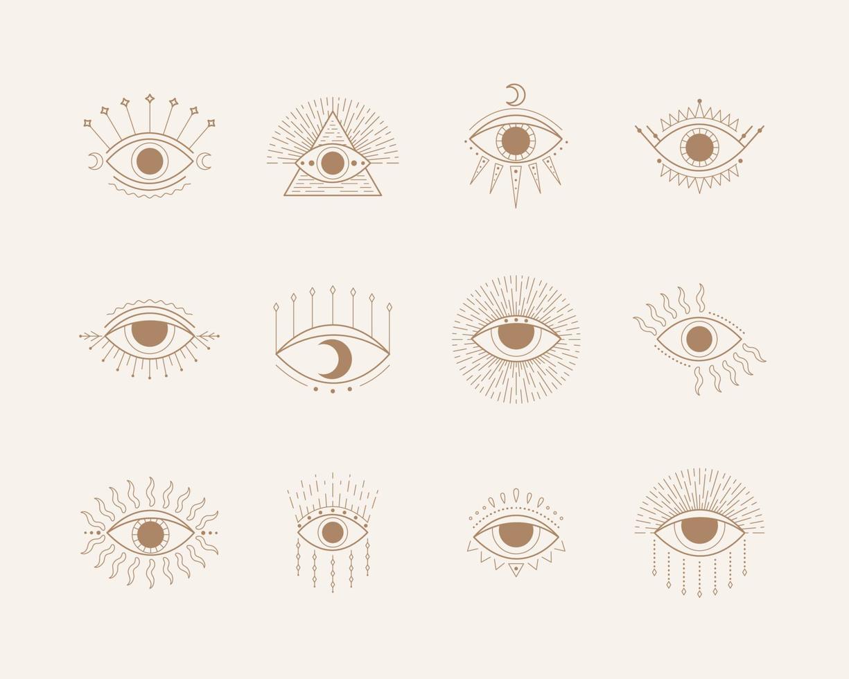 símbolos esotéricos con ojos. ilustración vectorial en estilo boho vector