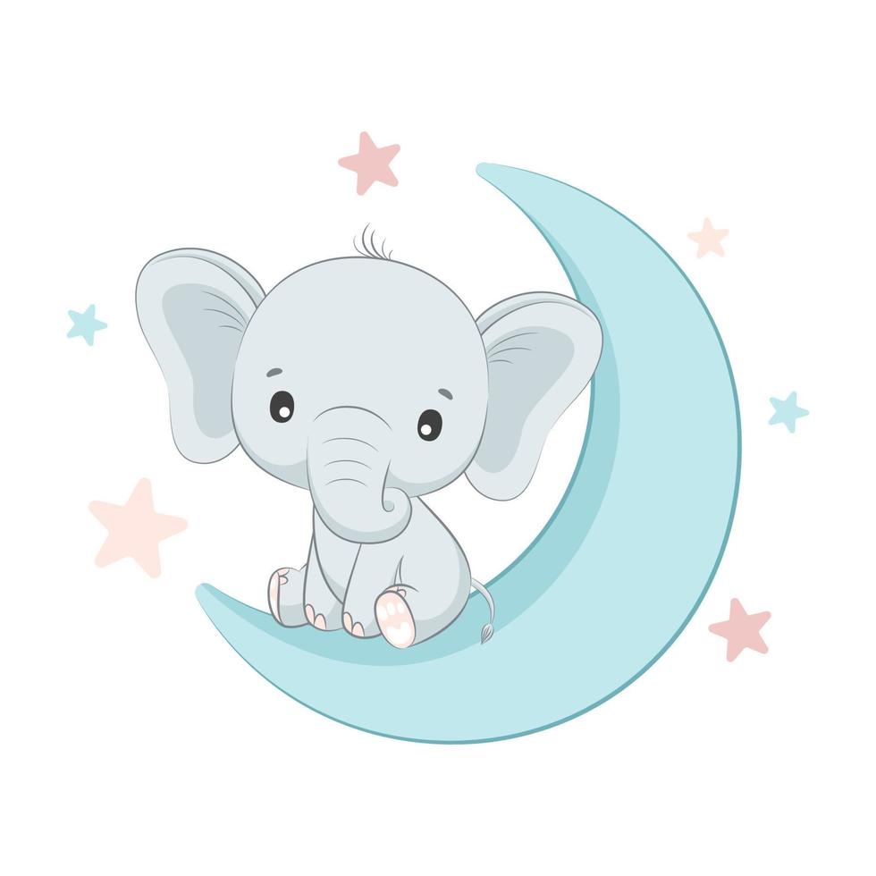 Vector illustration with cute elephant that seeting on the moon.
