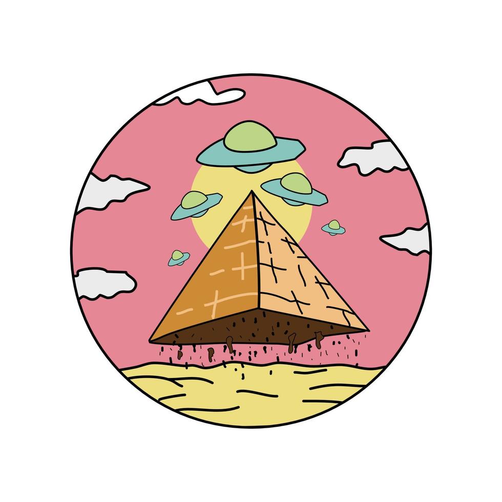 pyramid lifted by flying saucer vector