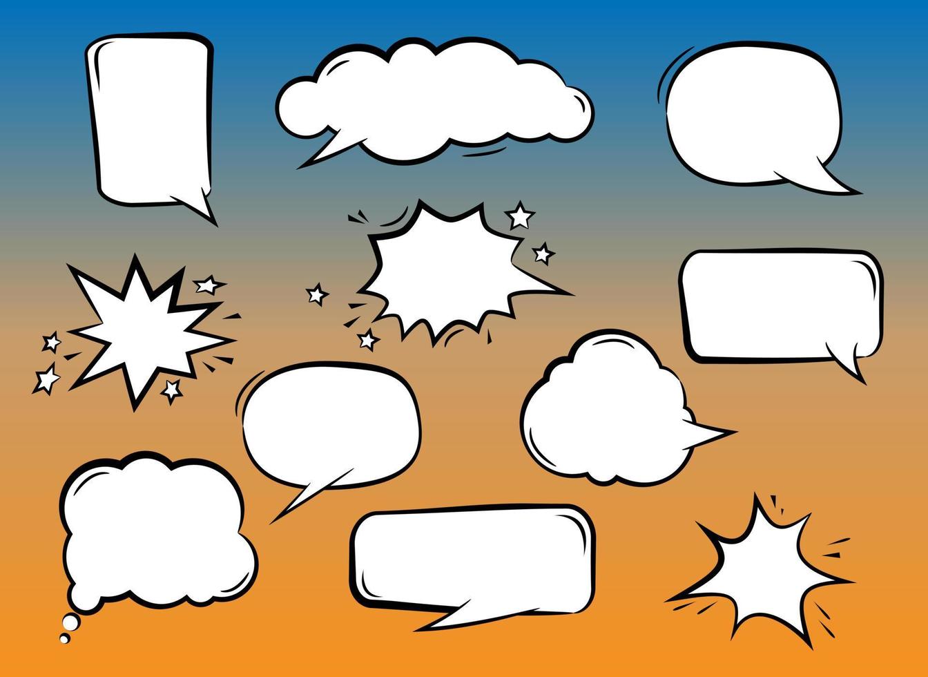 Comic speech bubbles set different shapes. Comic sound effects in pop art style. Vector illustration.