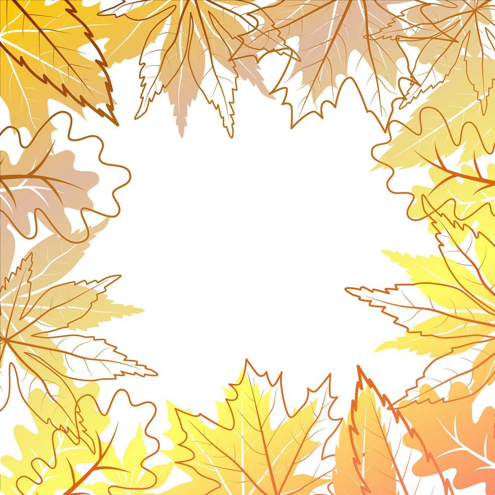Autumn frame with colorful and contour outline leaves. Vector illustration of autumn composition.