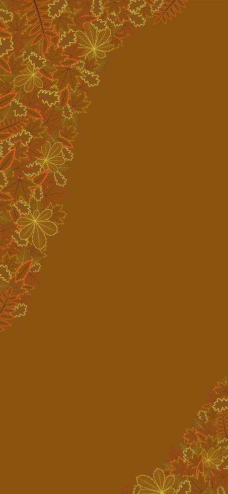 Fall background with contour oak maple rowan chestnut birch leaves. Bright vertical autumn banner with place for your text. vector