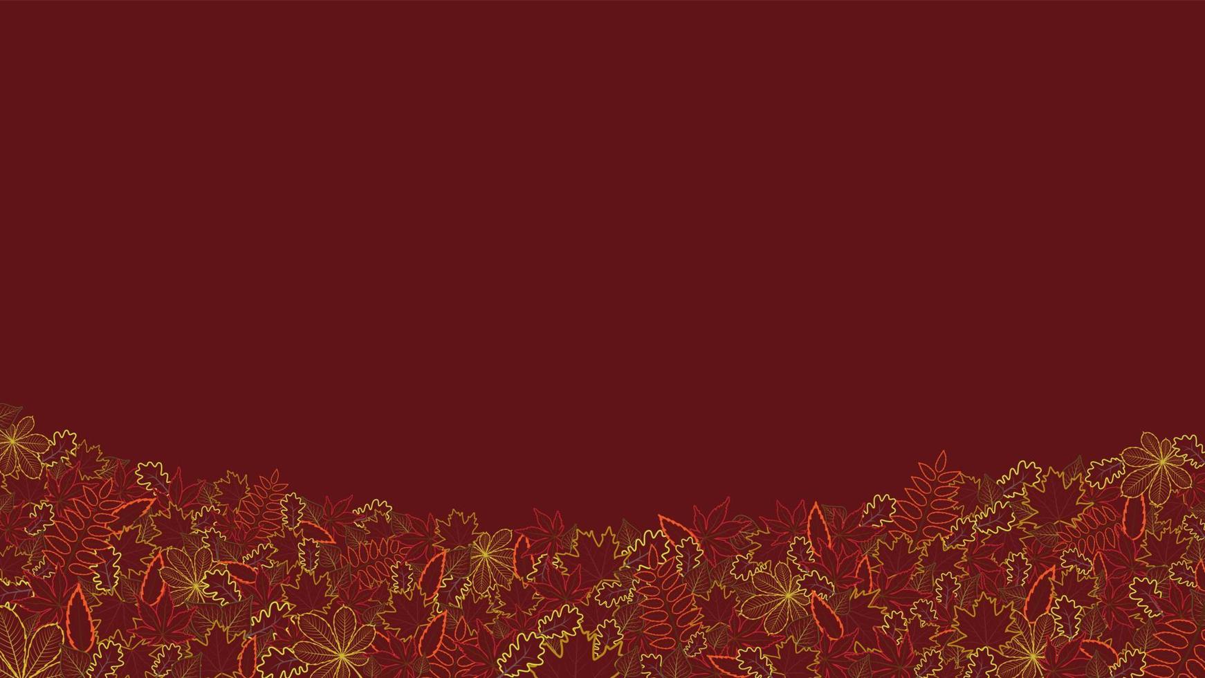 Fall background with contour oak maple rowan chestnut birch leaves. Bright horizontal autumn banner with place for your text. vector