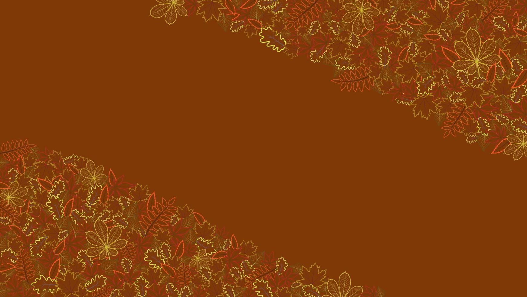 Fall background with contour oak maple rowan chestnut birch leaves. Bright horizontal autumn banner with place for your text. vector