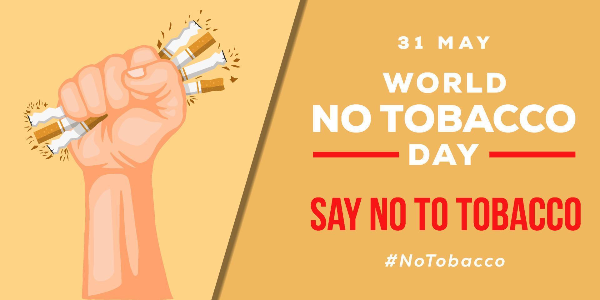 banner horizontal fondo de ilustración del día mundial sin tabaco con manos triturando cigarrillo vector