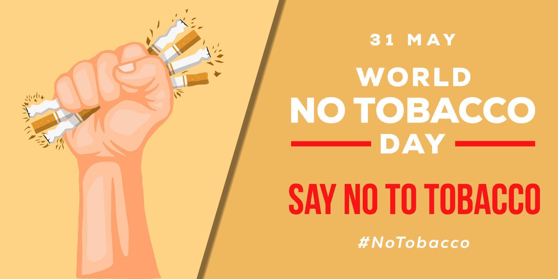 horizontal banner world no tobacco day illustration background with hands crushing cigarette vector