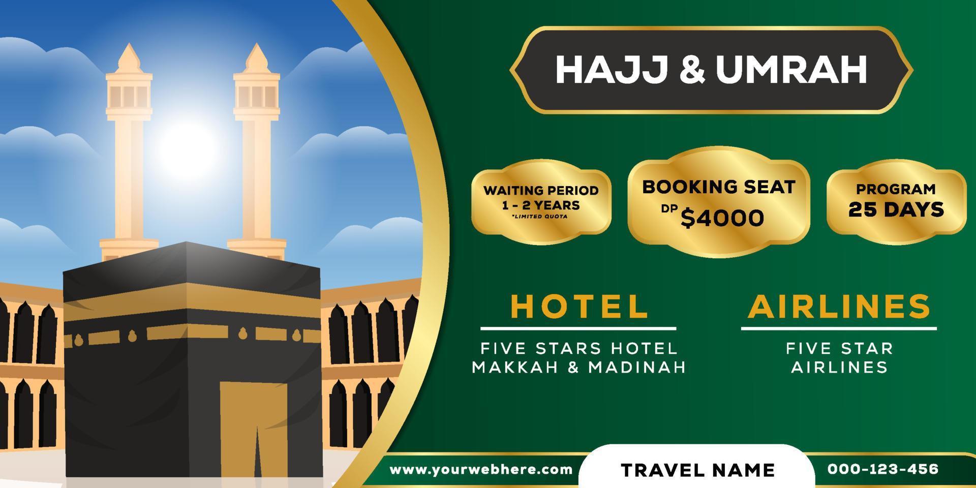 ilustración de cartel de banner de viaje horizontal hajj y umrah vector