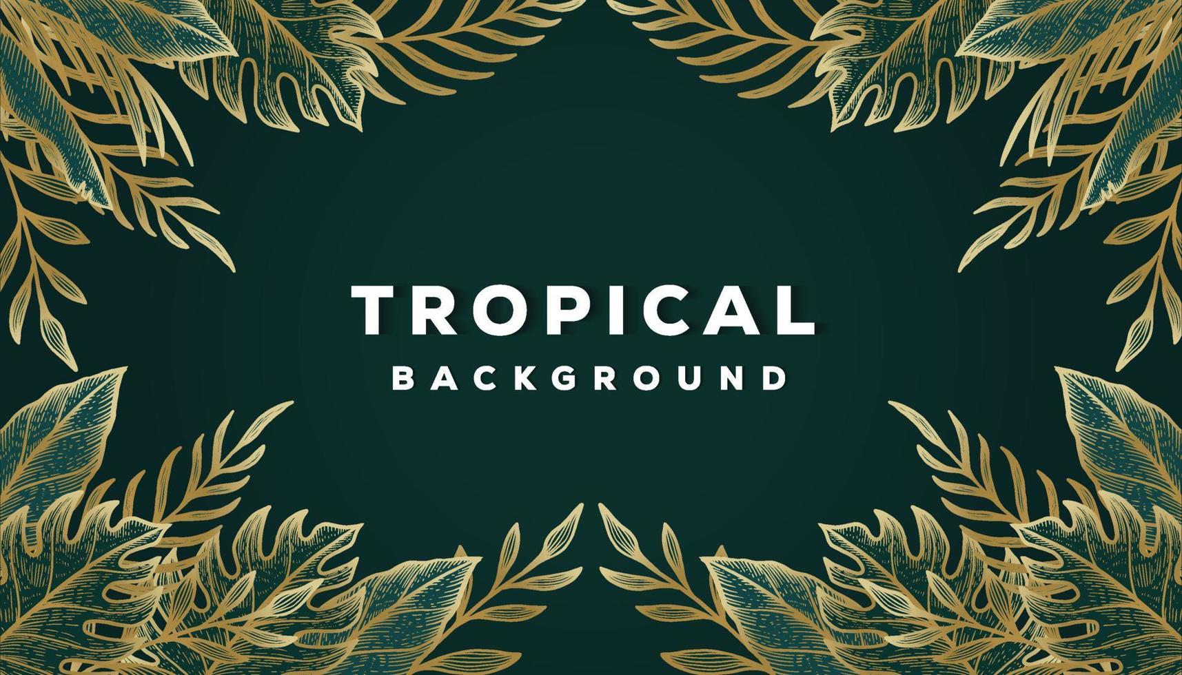 tropical background banner template with summer golden line leaves vector