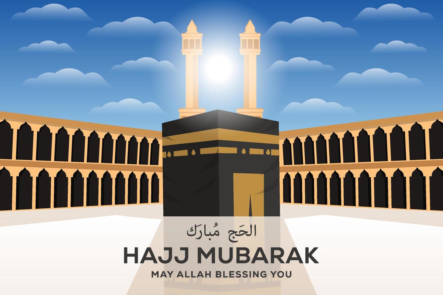 hajj Mubarak with illustration masjid haram area at afternoon vector