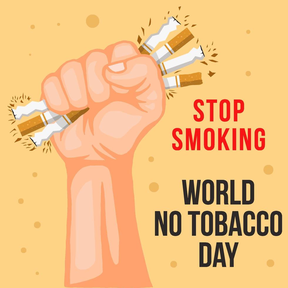 ilustración del día mundial sin tabaco con la mano aplastando el cigarrillo, no fumar vector