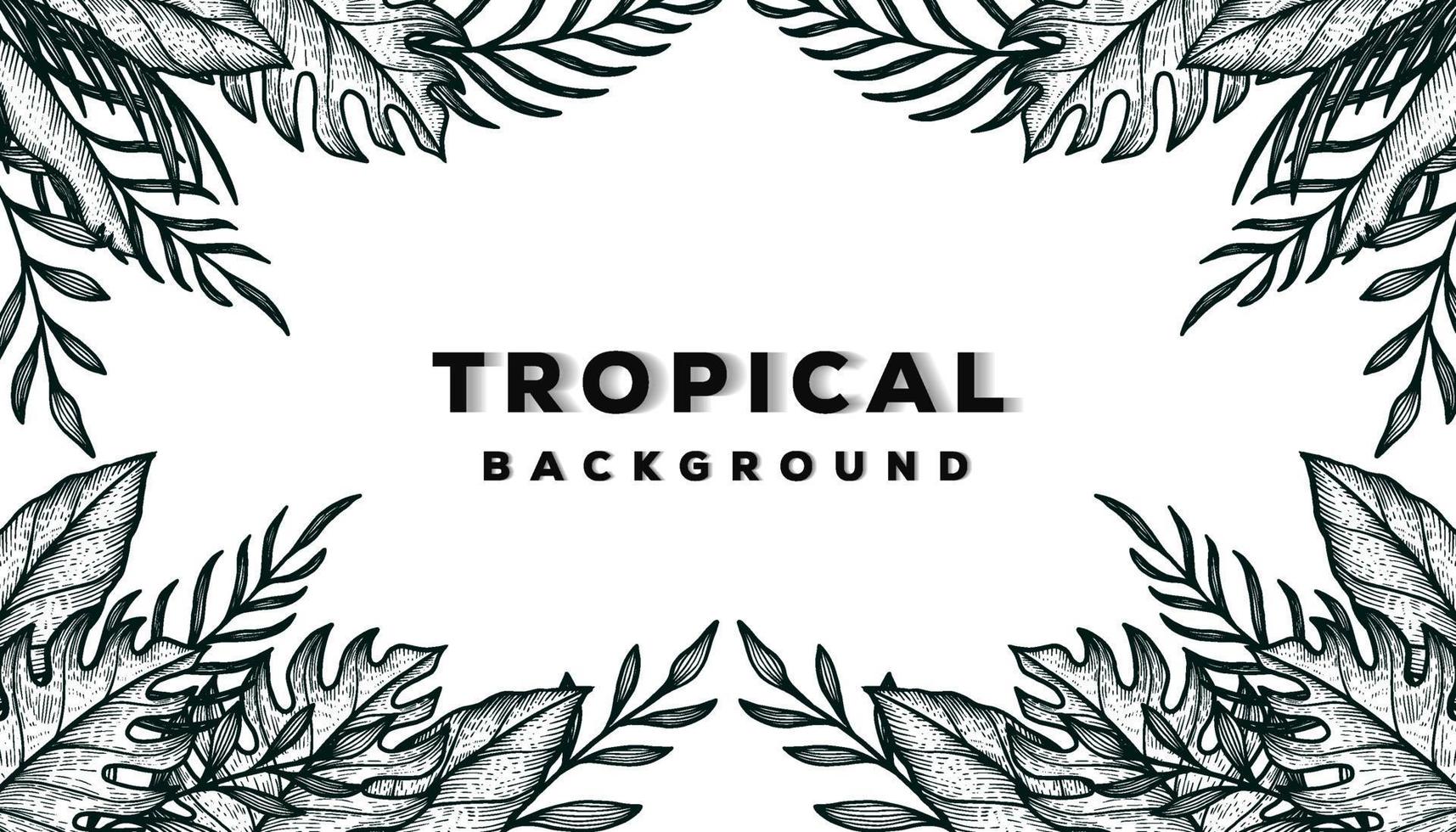 plantilla de banner de fondo tropical dibujado a mano con hojas de verano vector