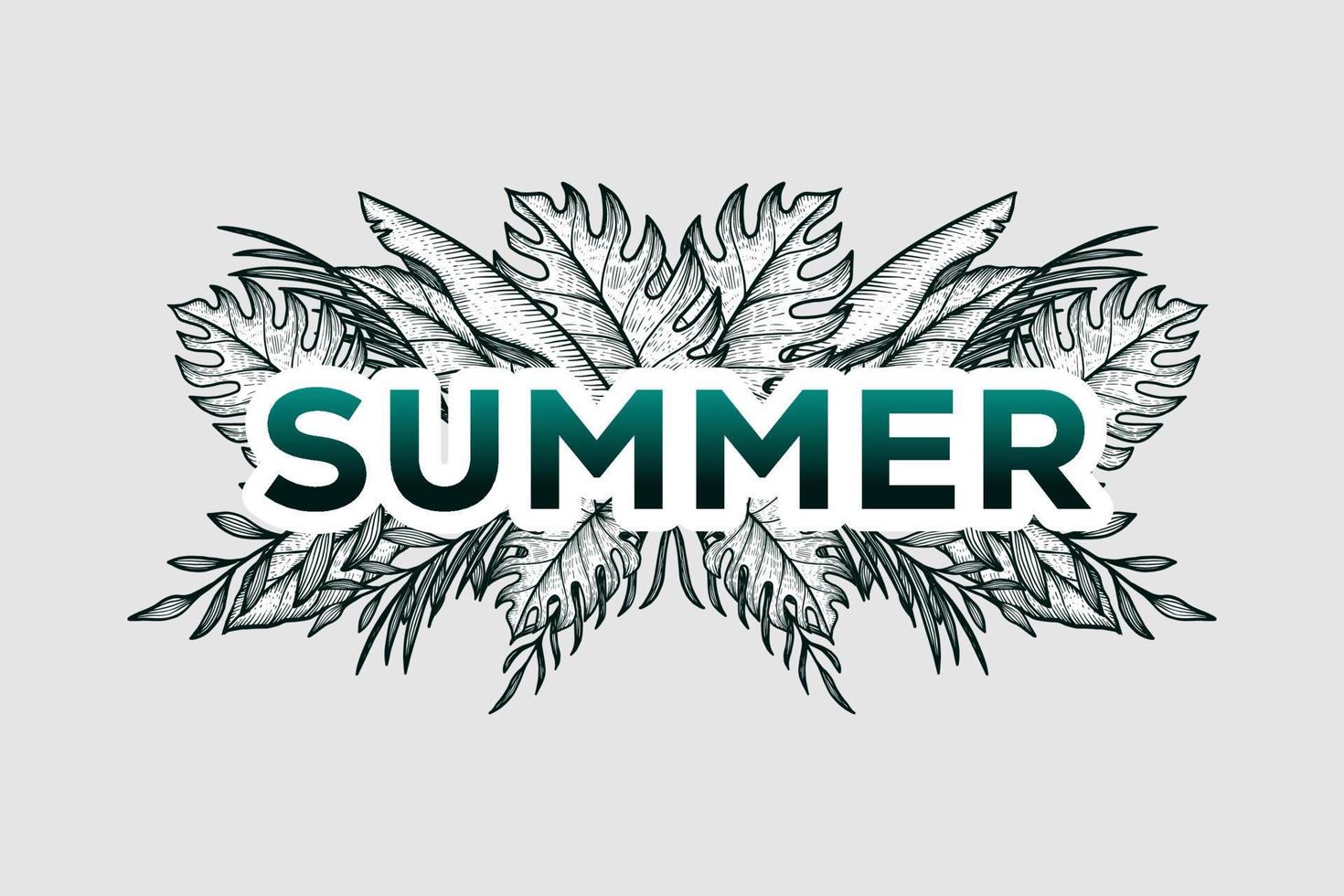 hand drawn summer with tropical leaves vector