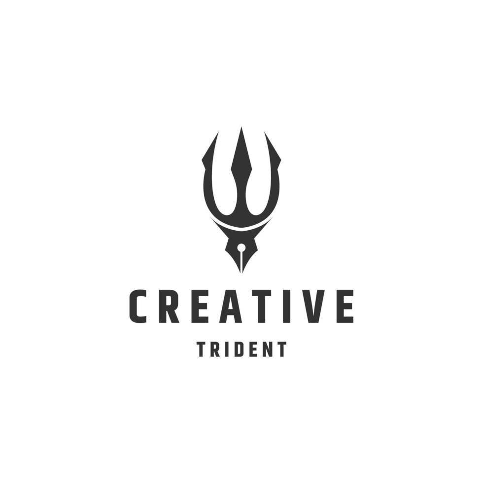 trident y pen creative logo icono plantilla de diseño vector plano