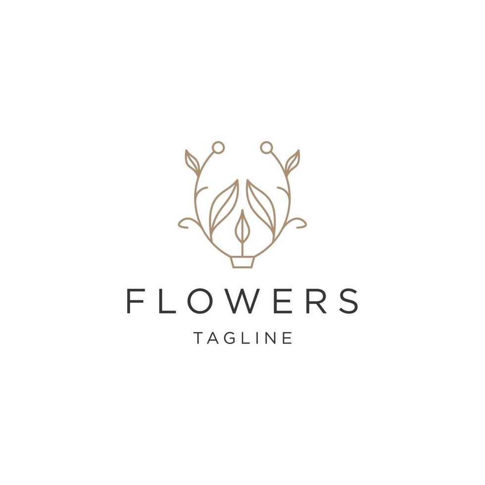 Luxury flower line logo icon design template flat vector