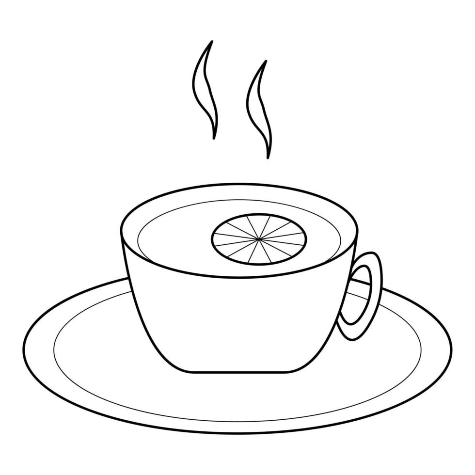 taza dibujada a mano con té y una rodaja de limón. bebida caliente con vitamina c. dibujo de garabato. ilustración vectorial vector