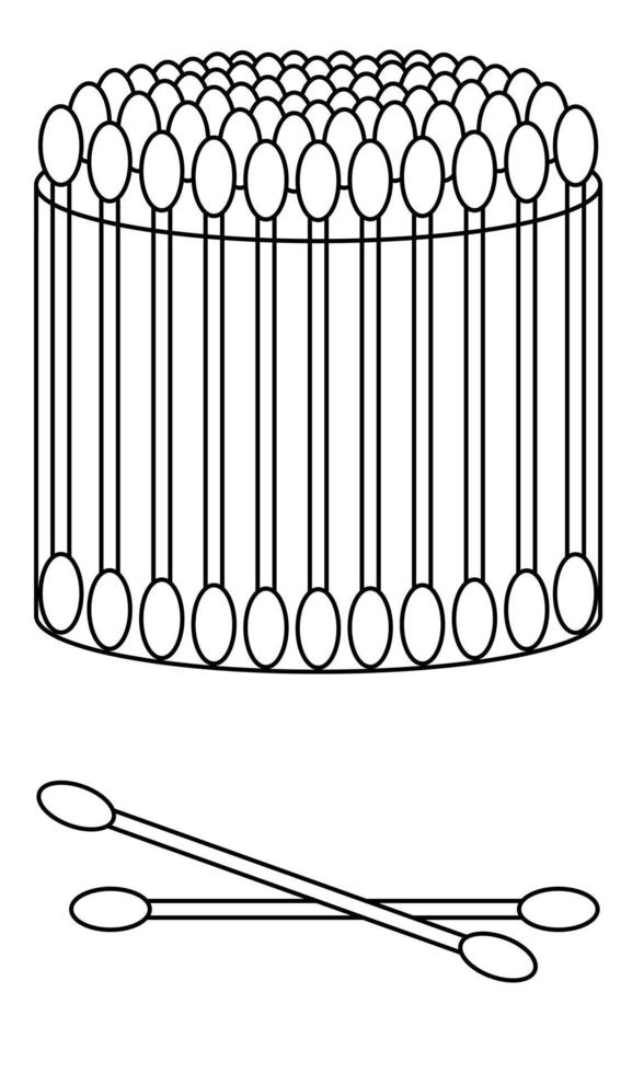 Hand drawn cotton swabs. A tool for cleaning ears and makeup. Doodle scetch. Vector illustration