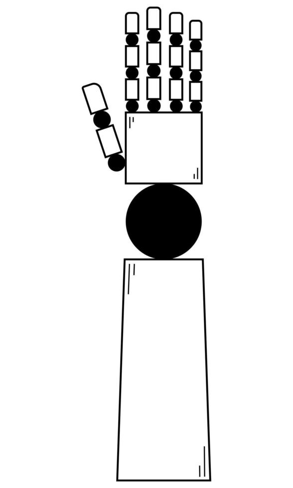 Hand drawn robotic arm. Development of manipulators, robotics. Doodle sketch. Vector illustration