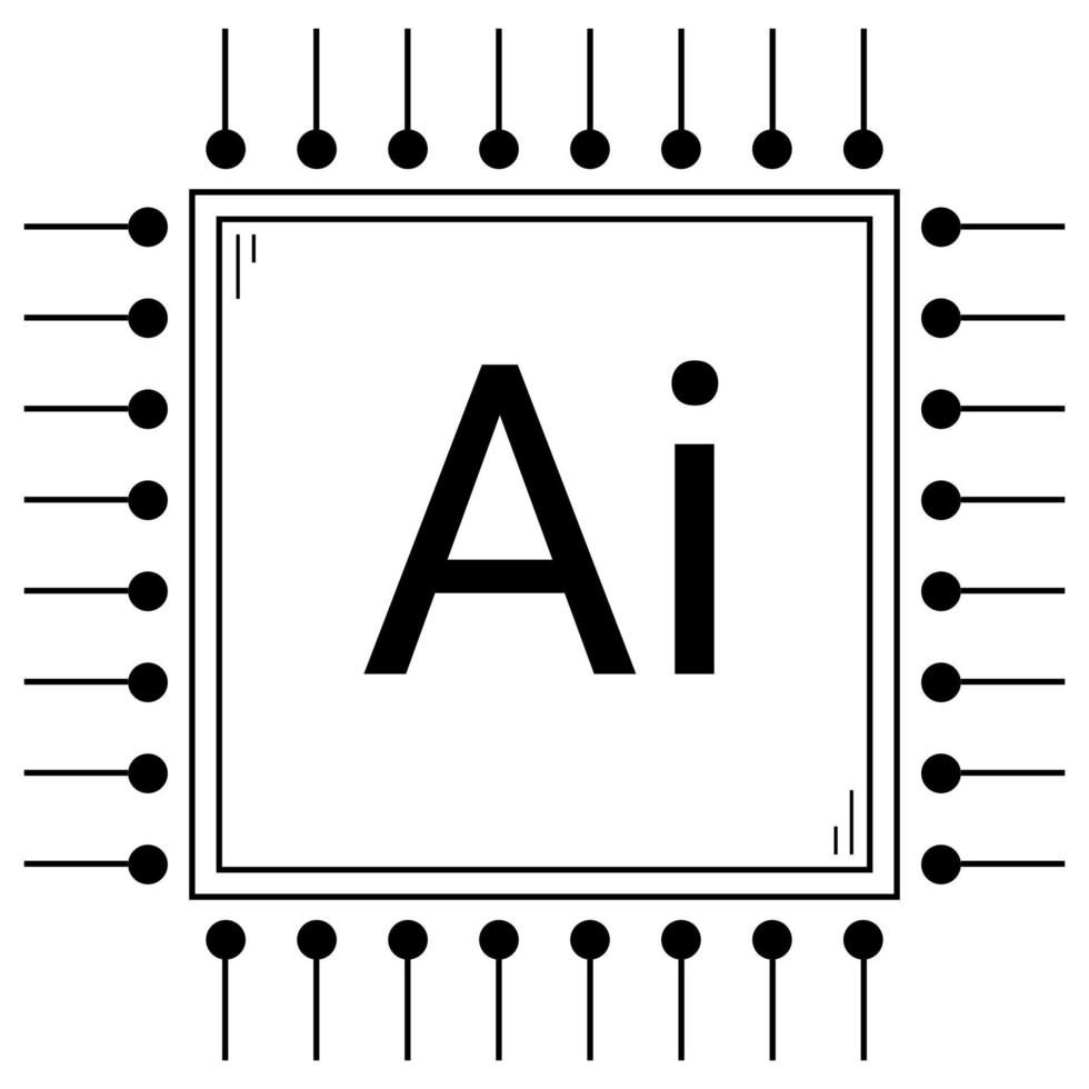 Hand drawn computer processor. Artificial intelligence. Microchip for computing. Doodle sketch. Vector illustration
