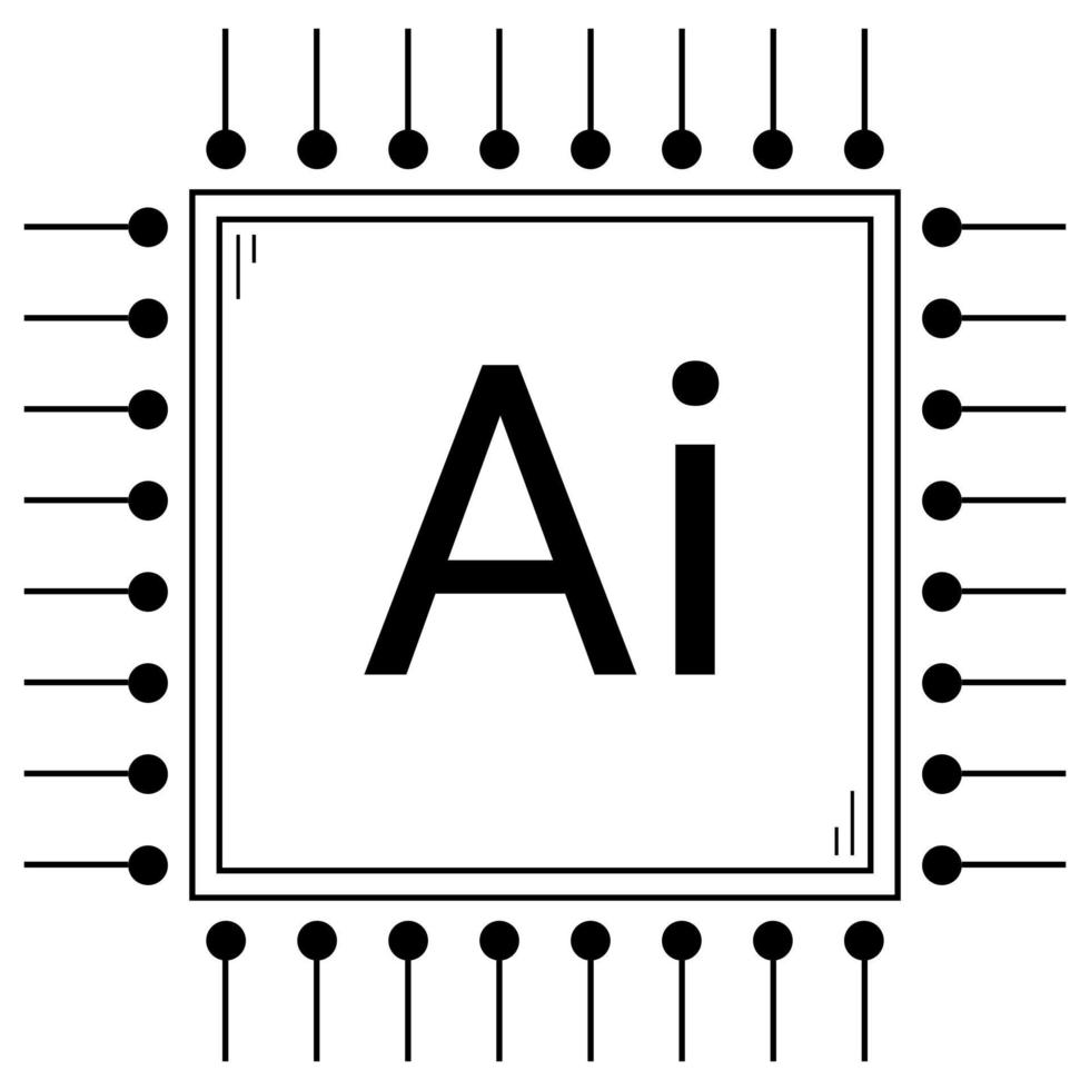 Hand drawn computer processor. Artificial intelligence. Microchip for computing. Doodle sketch. Vector illustration