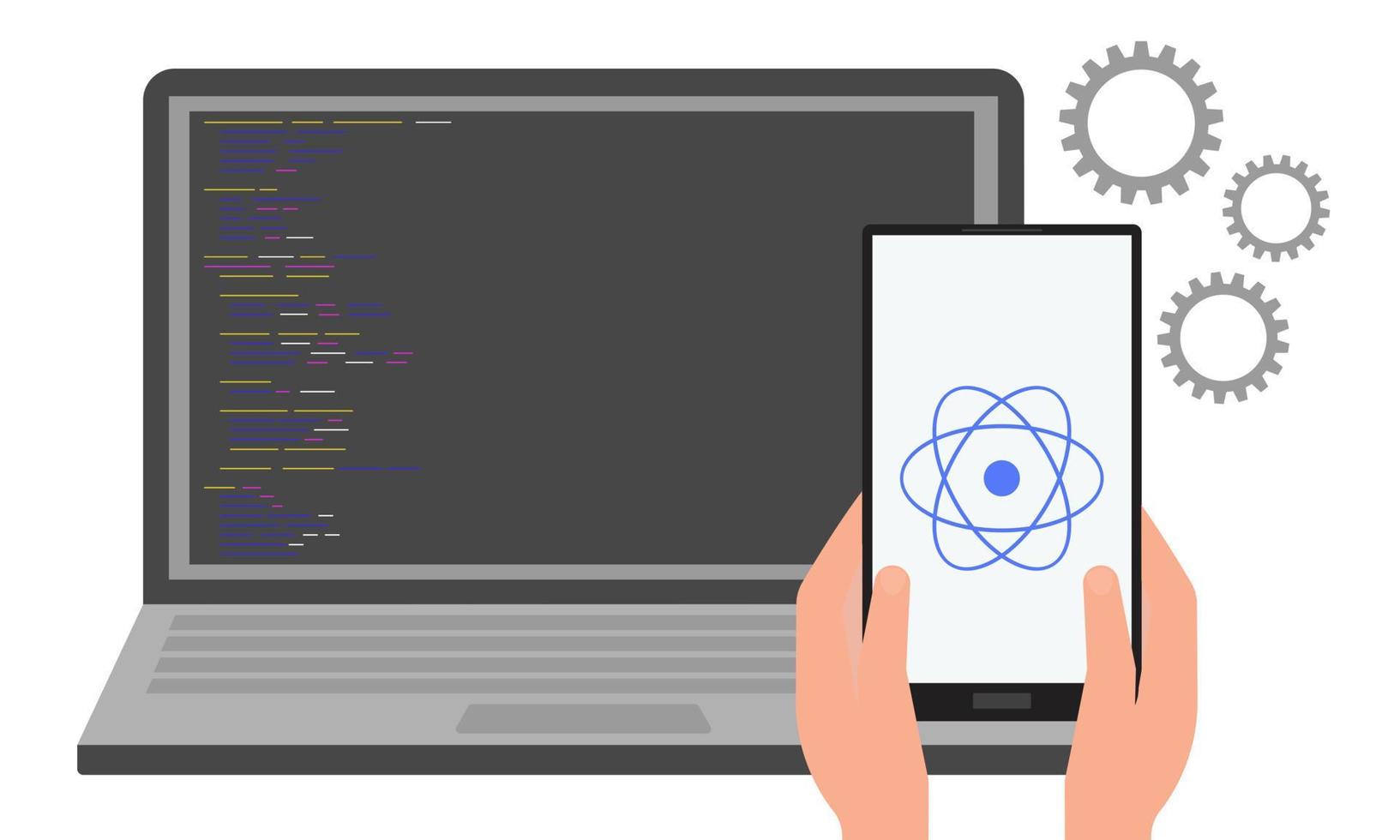 React native. Creation of cross-platform programs and applications. Concept. Vector illustration